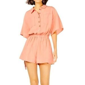 Le Rumi Lucy Peach Linen/Tencel Shorts Romper Small NWT